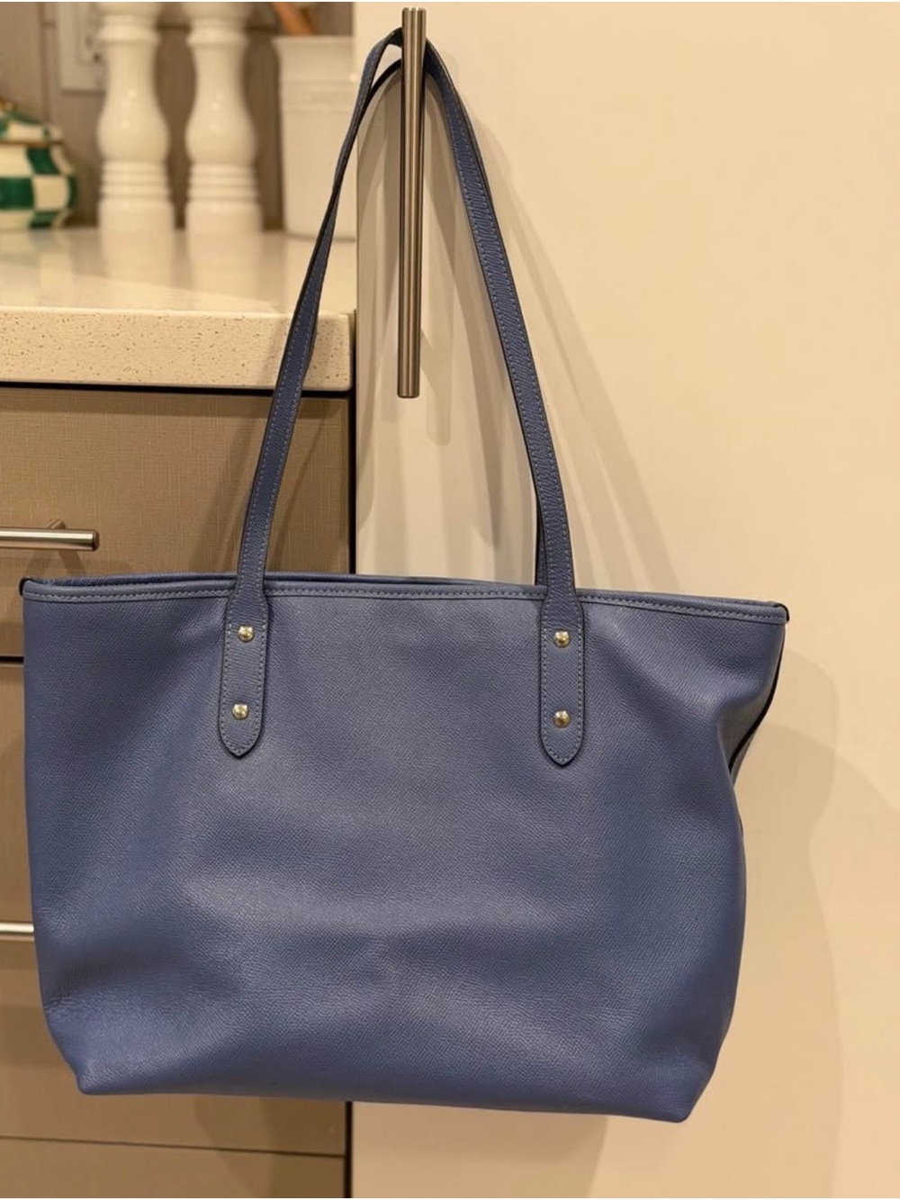 Coach Blue Leather Tote with Logo Charm - Picture 2 of 2
